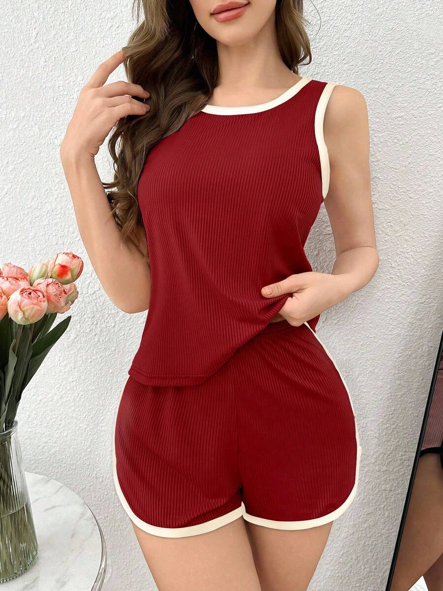 Women 2pcs Contrast Trim Ribbe – Tank Top Ribbed Bewertung und Preis