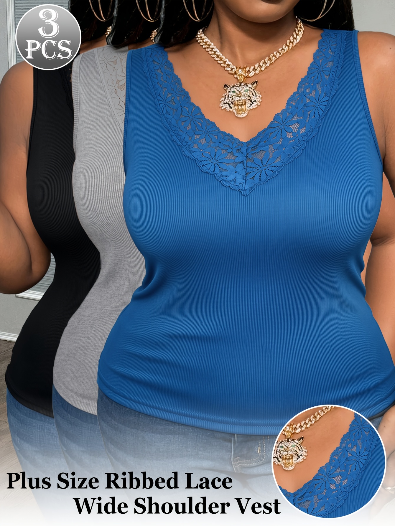 3-Pack Plus Size Lace V-Neck V – Sleeveless Undershirt Bewertung und Preis